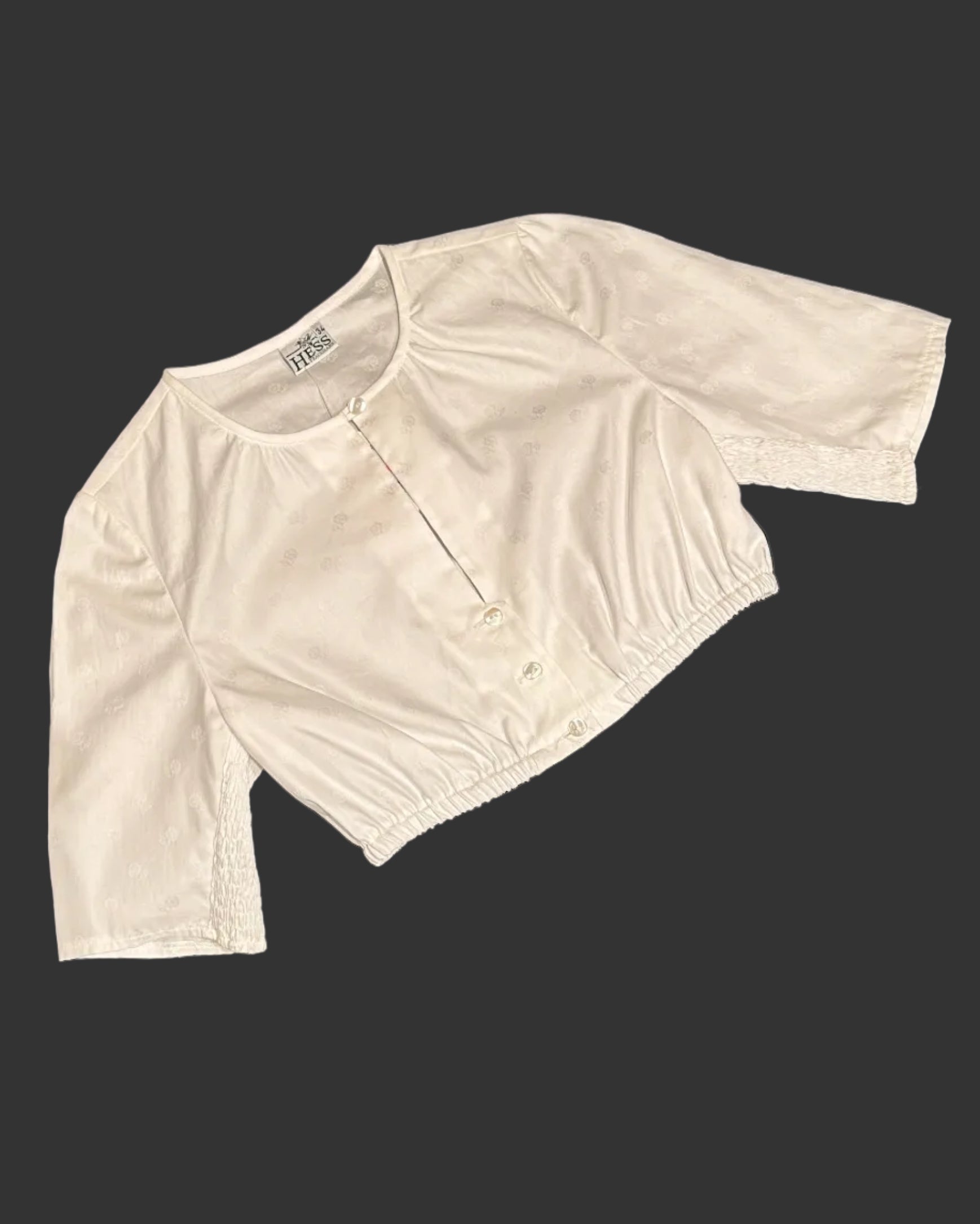 Dirndlbluse Hess hochgeschlossen weiß mit Stretchärmel