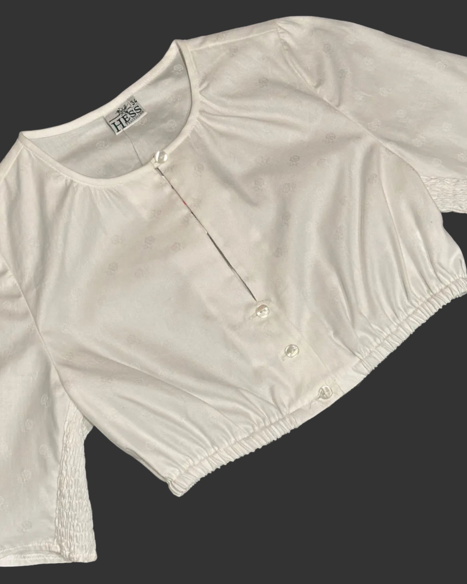 Dirndlbluse Hess hochgeschlossen weiß mit Stretchärmel