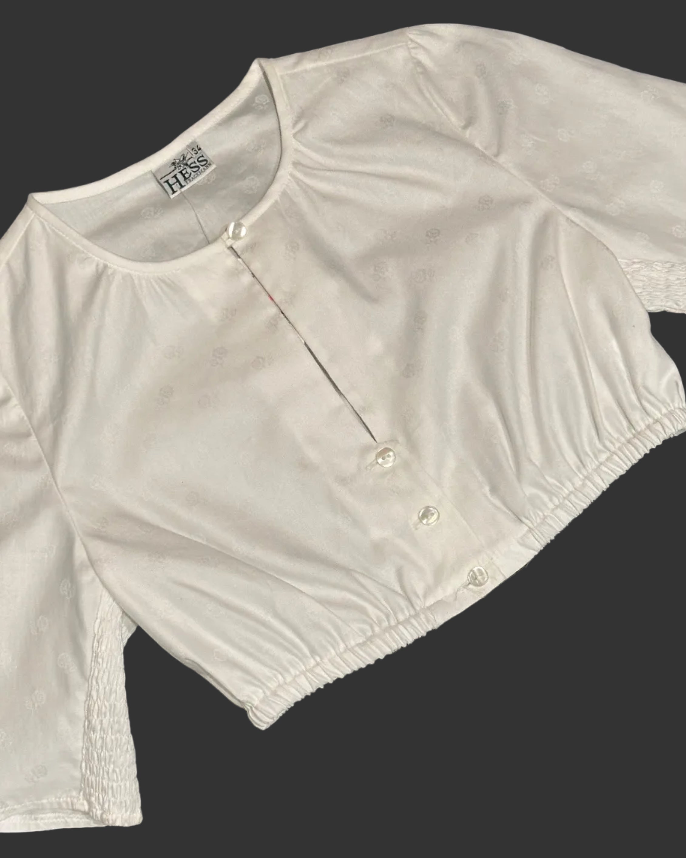 Dirndlbluse Hess hochgeschlossen weiß mit Stretchärmel