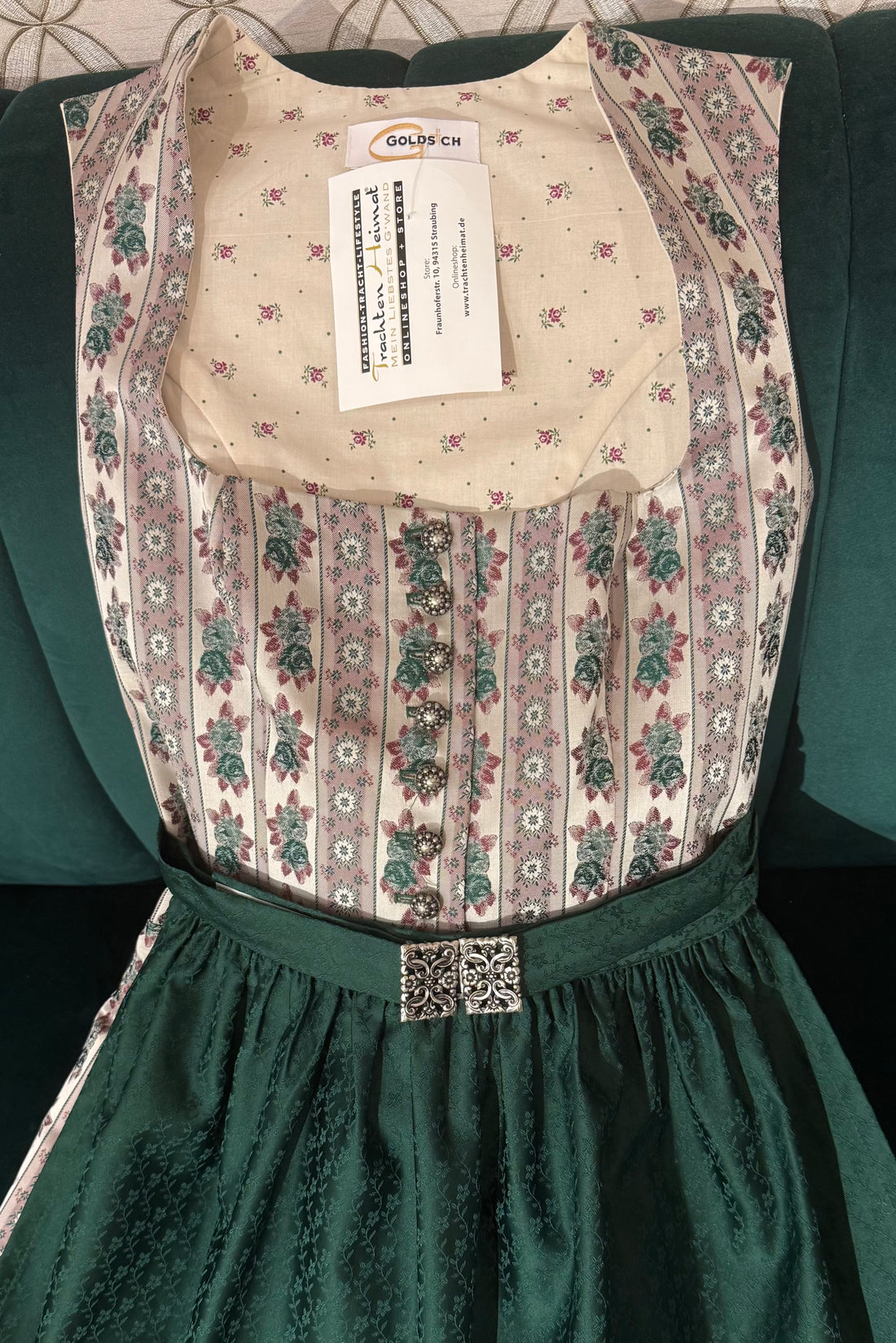 Dirndl Goldstich Blumen rosa/grün 64cm