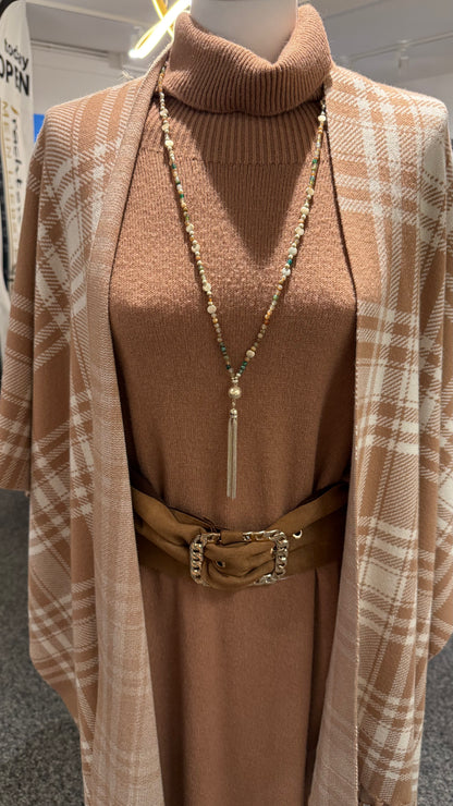 Poncho beige kariert