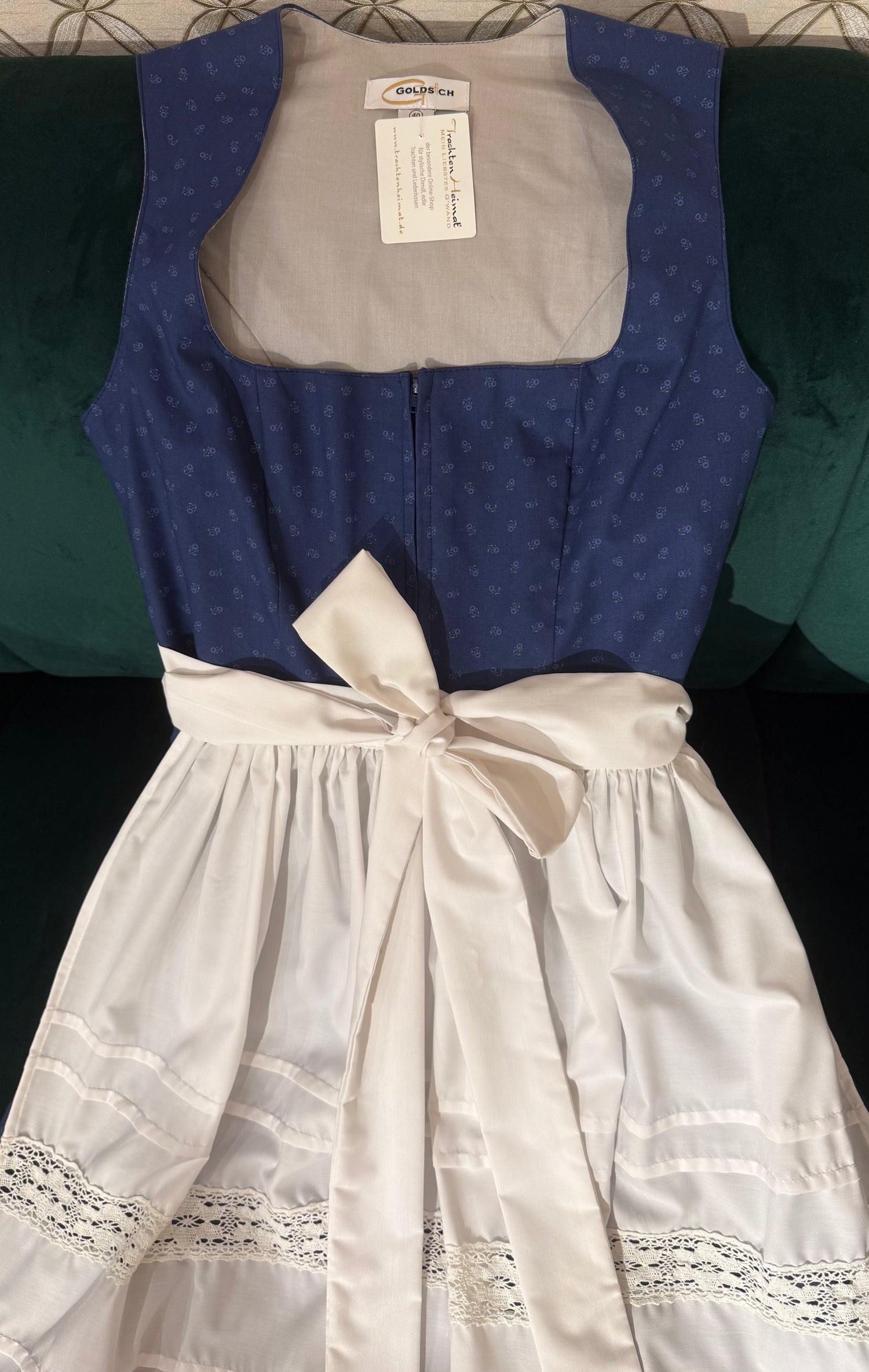 Dirndl Goldstich blau/weiß 60cm