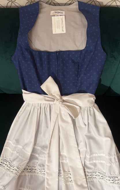 Dirndl Goldstich blau/weiß 60cm