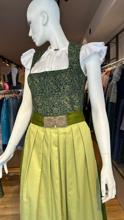 Dirndl Goldstich Blumen grün 75cm