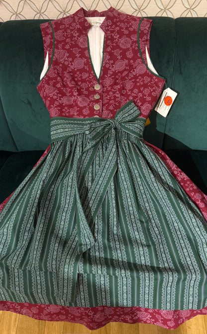 Baumwolldirndl Goldstich grün/bordeaux 65cm