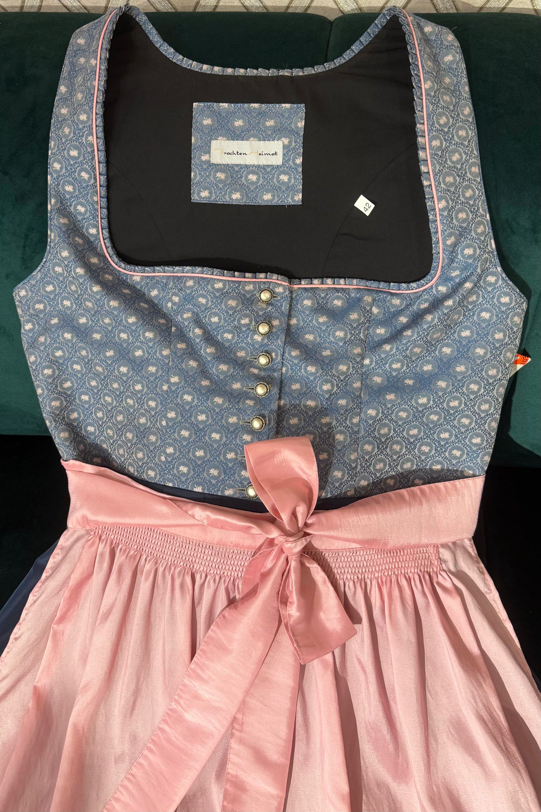 Dirndl Trachtenheimat Rosamunda taubenblau/rosa 70cm