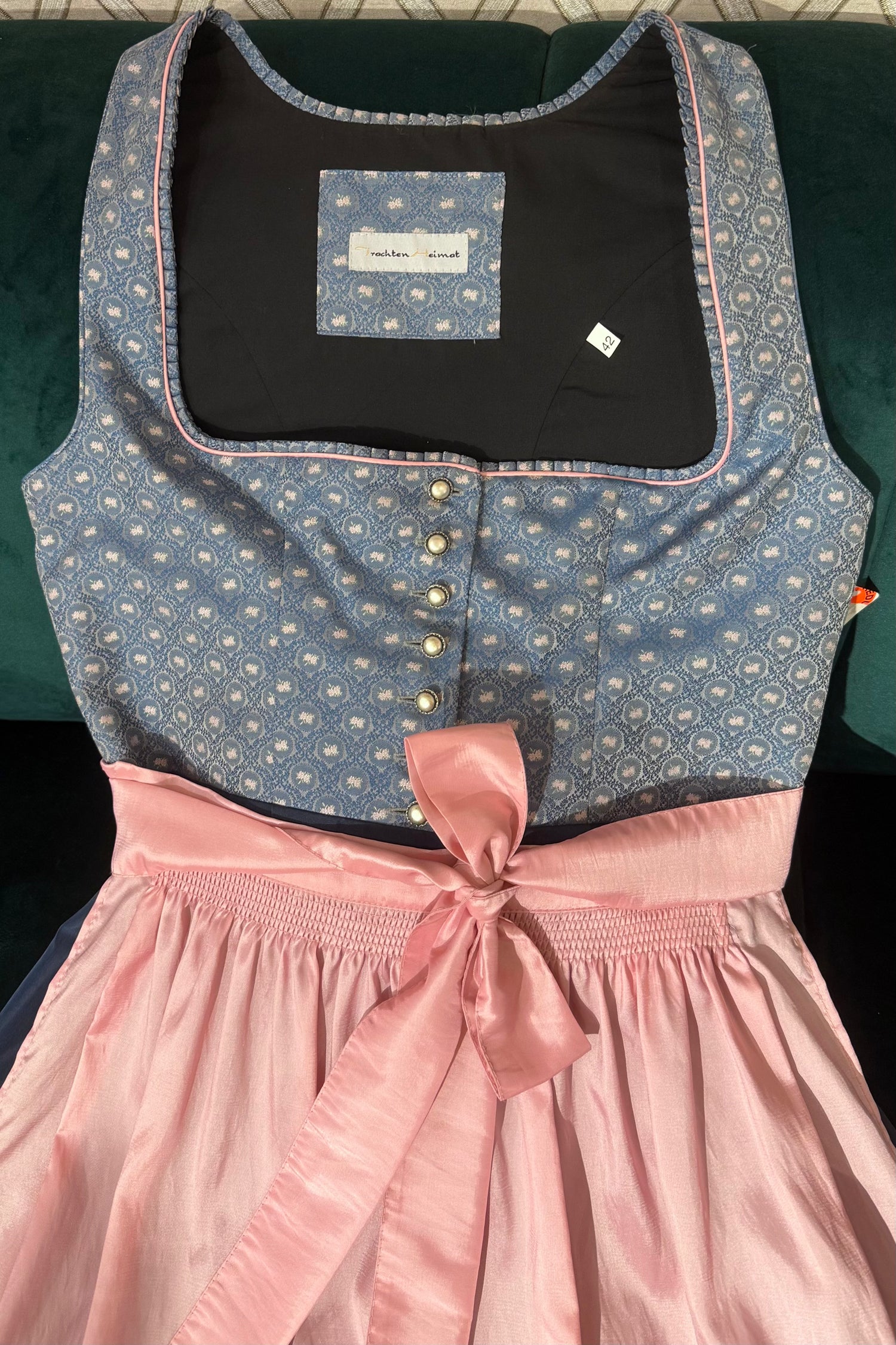 Dirndl Trachtenheimat Rosamunda taubenblau/rosa 70cm