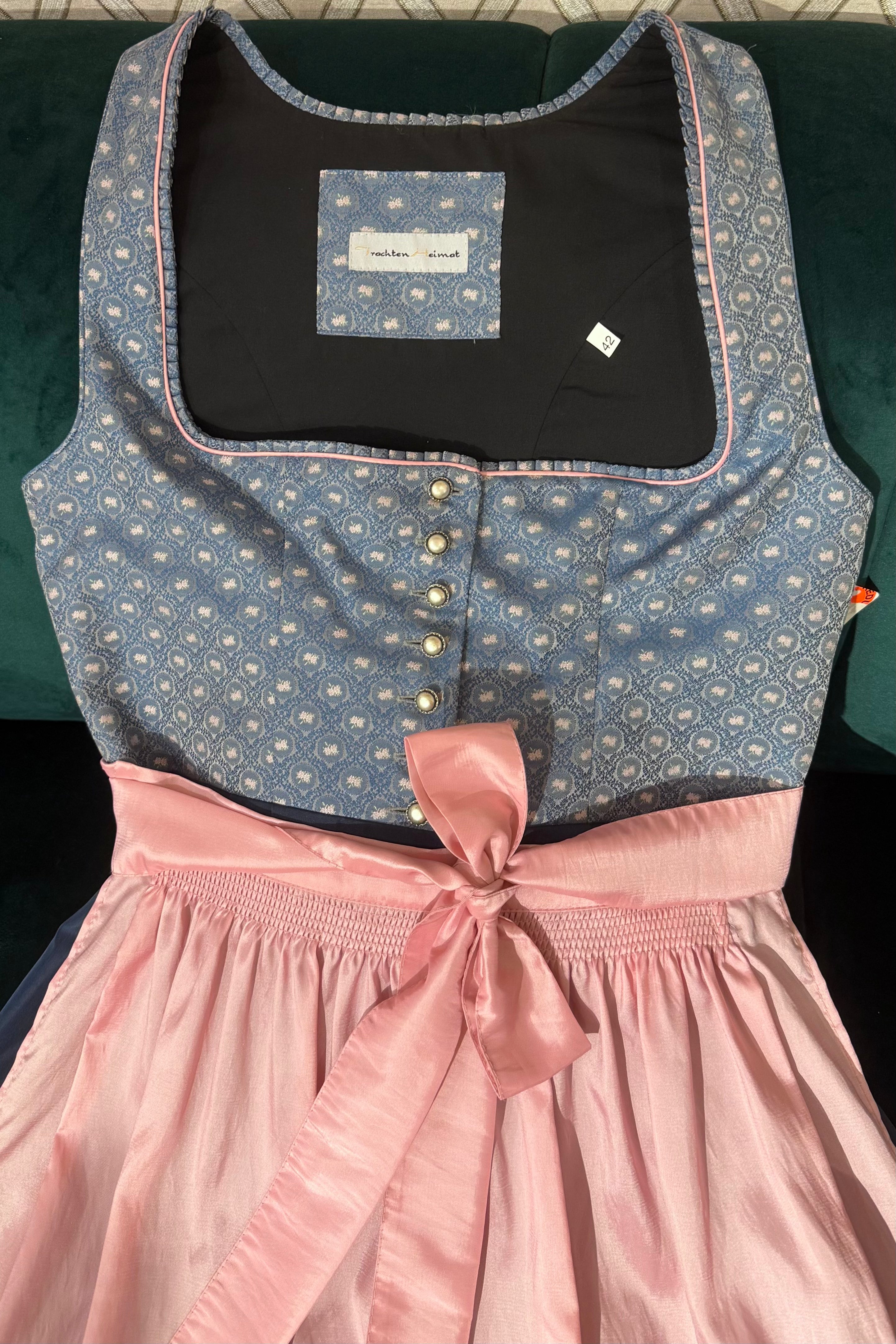 Dirndl Trachtenheimat Rosamunda taubenblau/rosa 70cm