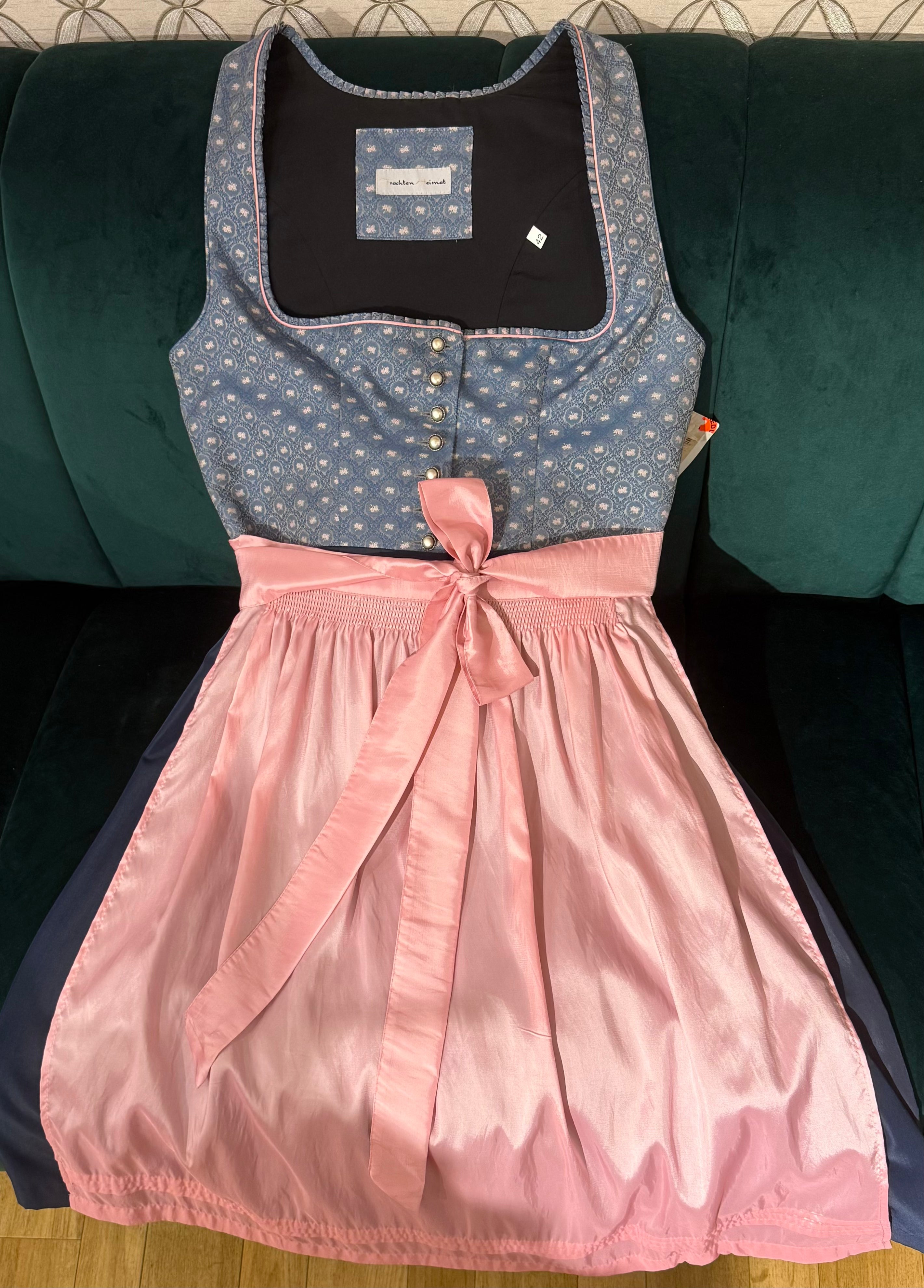 Dirndl Trachtenheimat Rosamunda taubenblau/rosa 70cm