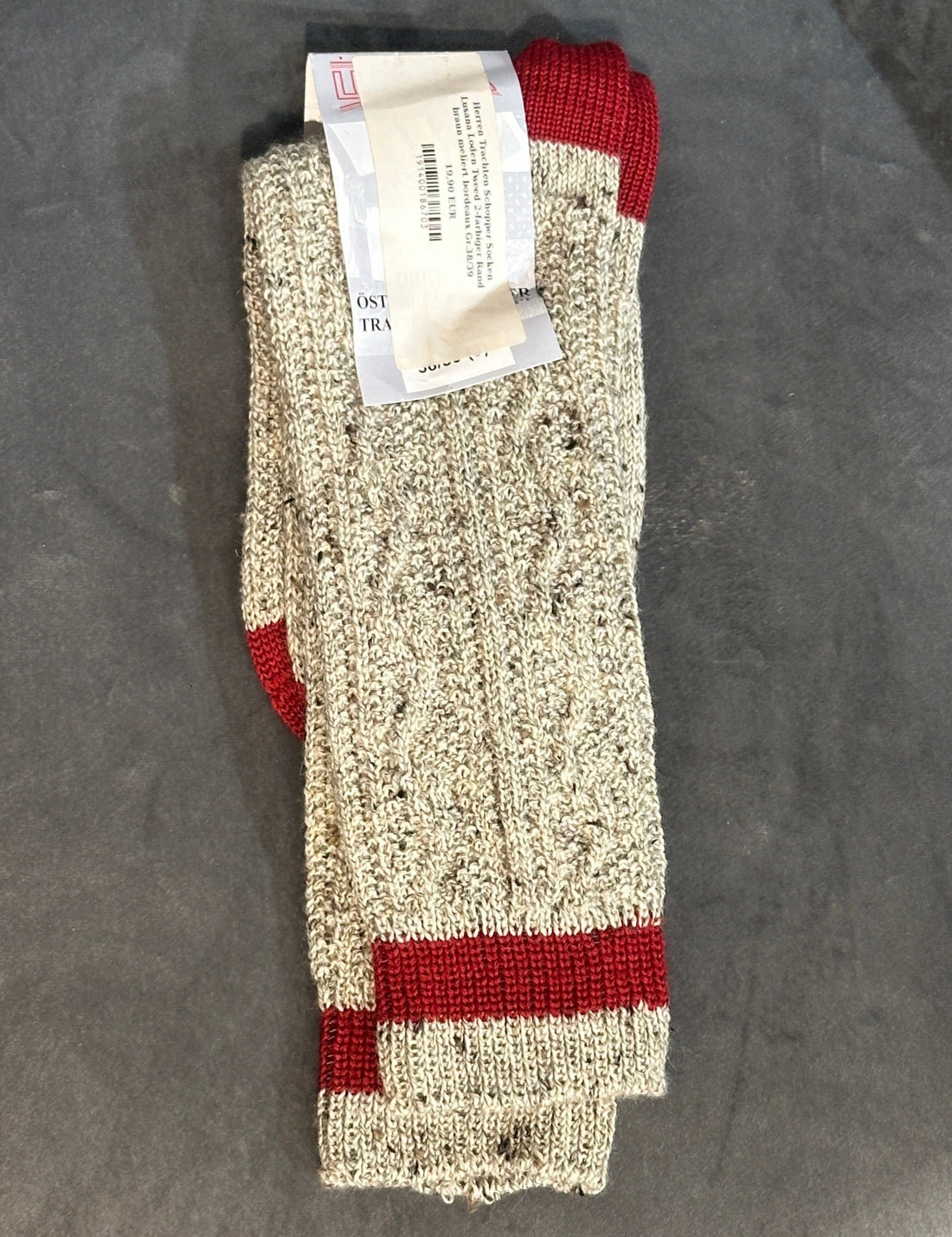 Herren Trachten Schopper Socken Lusana Loden Tweed 2-farbiger Rand braun meliert bordeaux