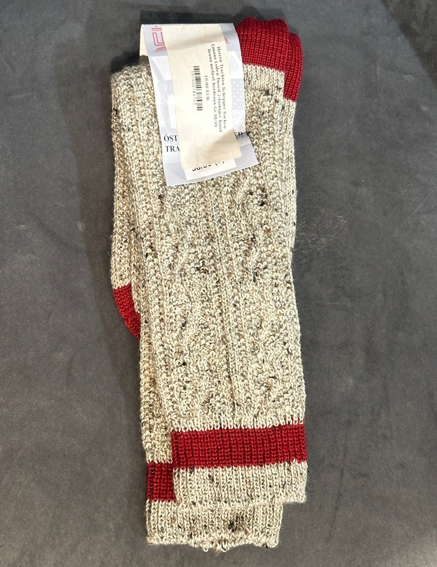 Herren Trachten Schopper Socken Lusana Loden Tweed 2-farbiger Rand braun meliert bordeaux