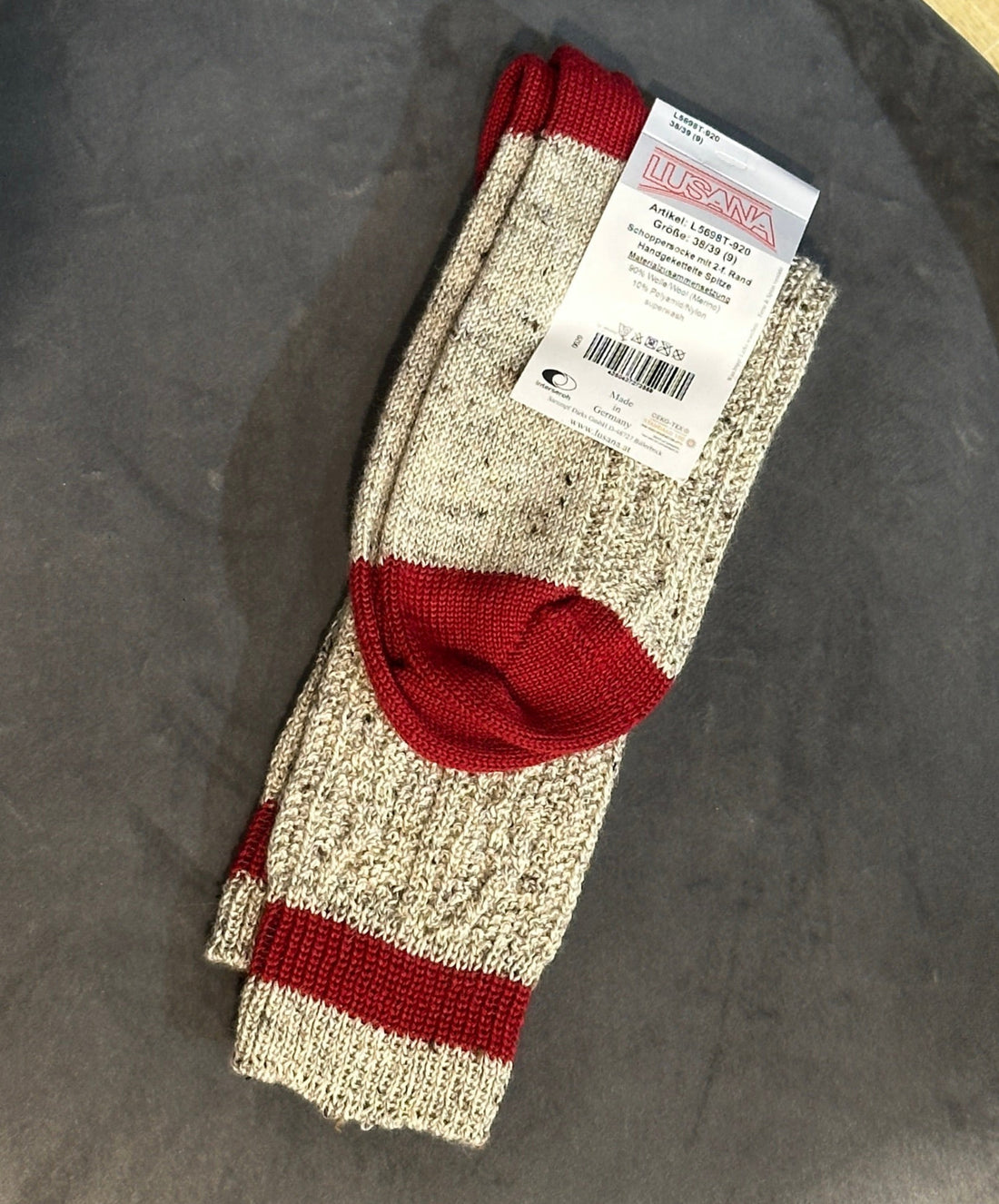 Herren Trachten Schopper Socken Lusana Loden Tweed 2-farbiger Rand braun meliert bordeaux