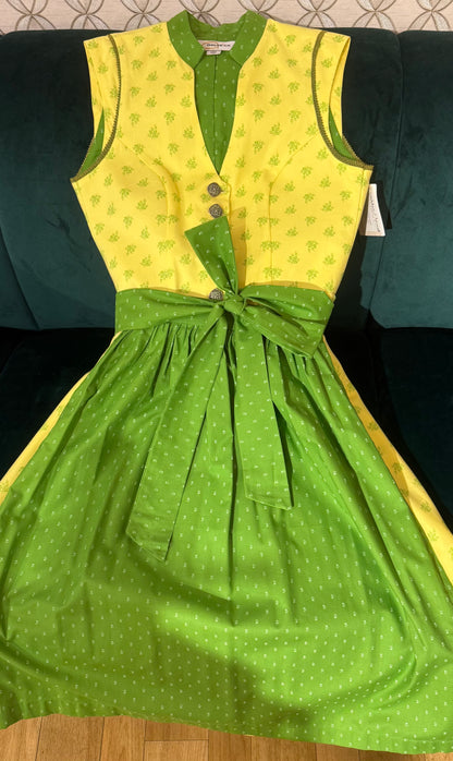 Vintage Baumwolldirndl Goldstich gelb/grün 65cm