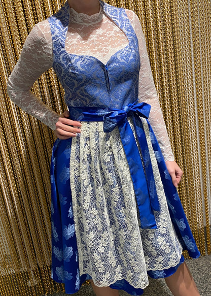 Dirndl Goldstich blau/silber Blumen 70cm
