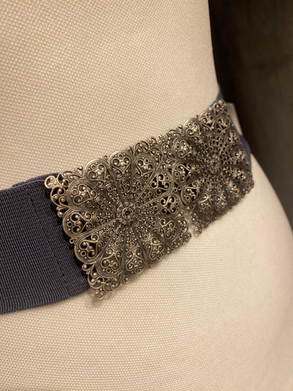 Trachtengürtel Stretch Goldstich grau/silber