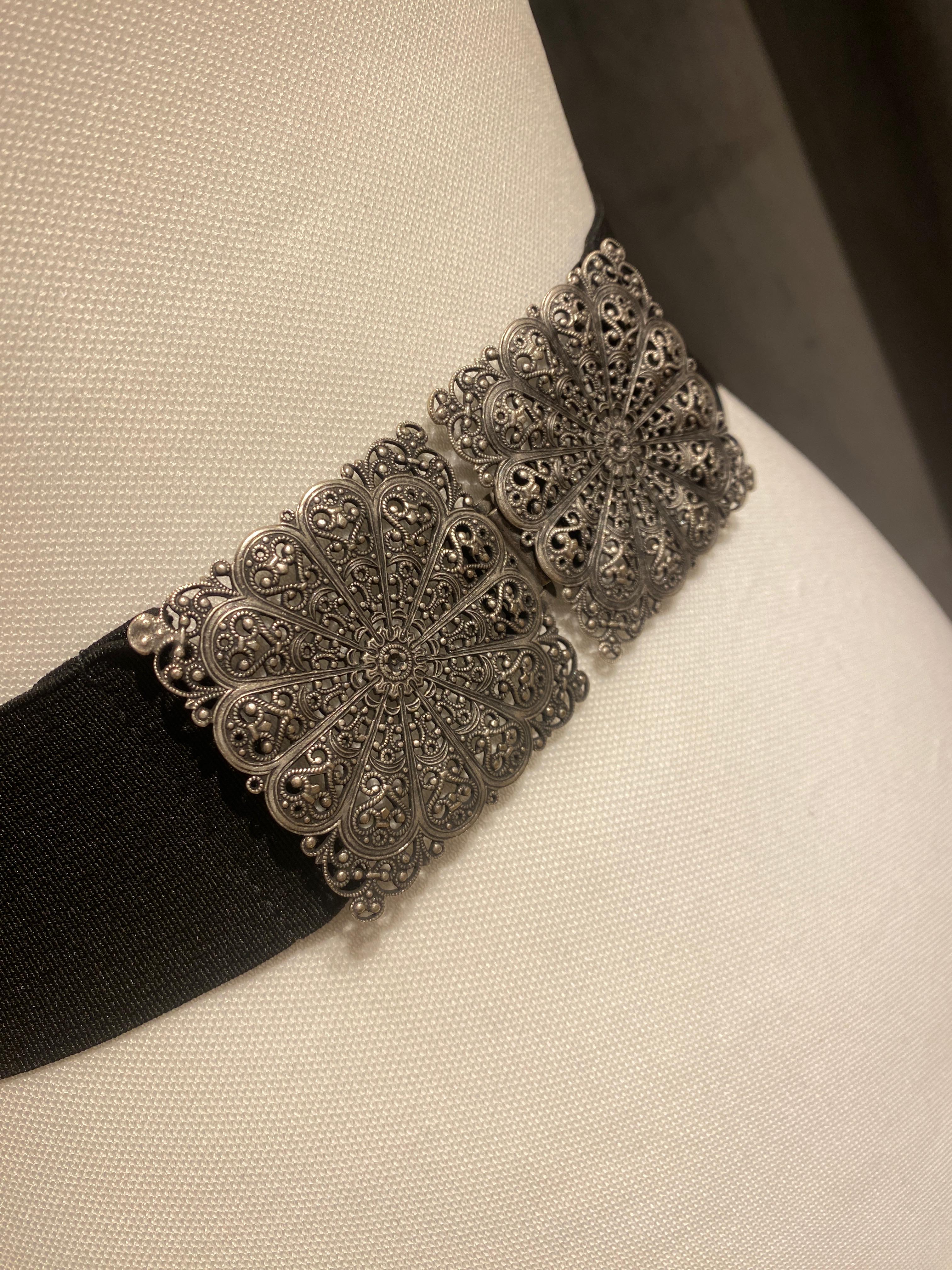 Trachtengürtel Stretch Goldstich schwarz/silber