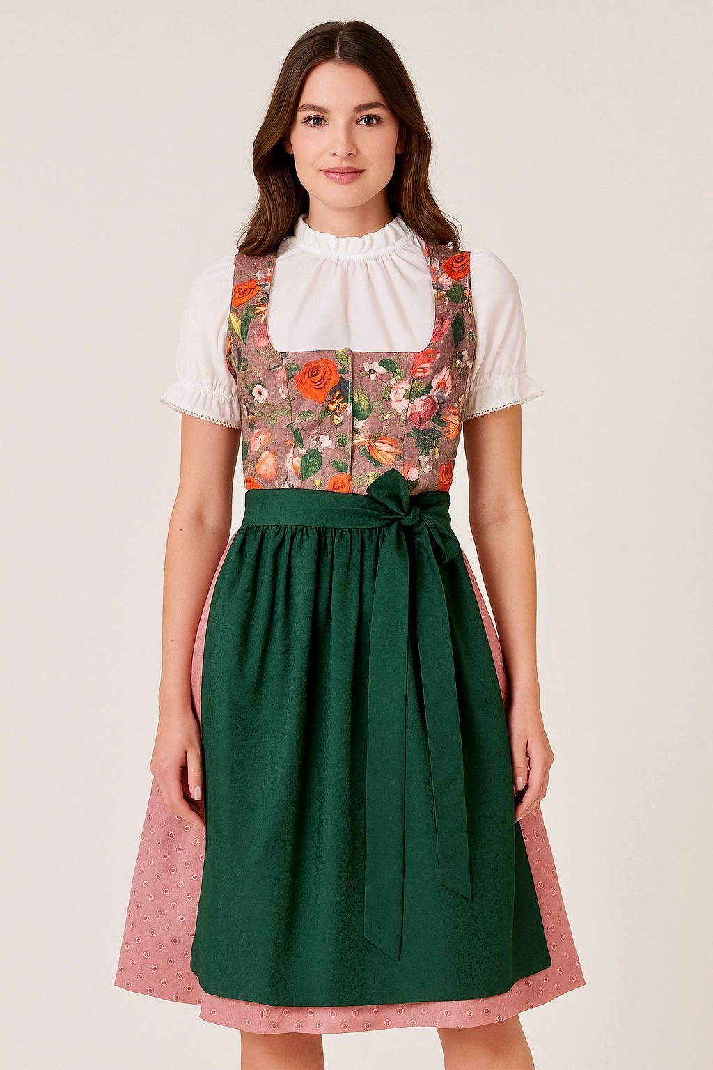 Dirndl Goldstich Samt Blumen altrosa/rose 70cm