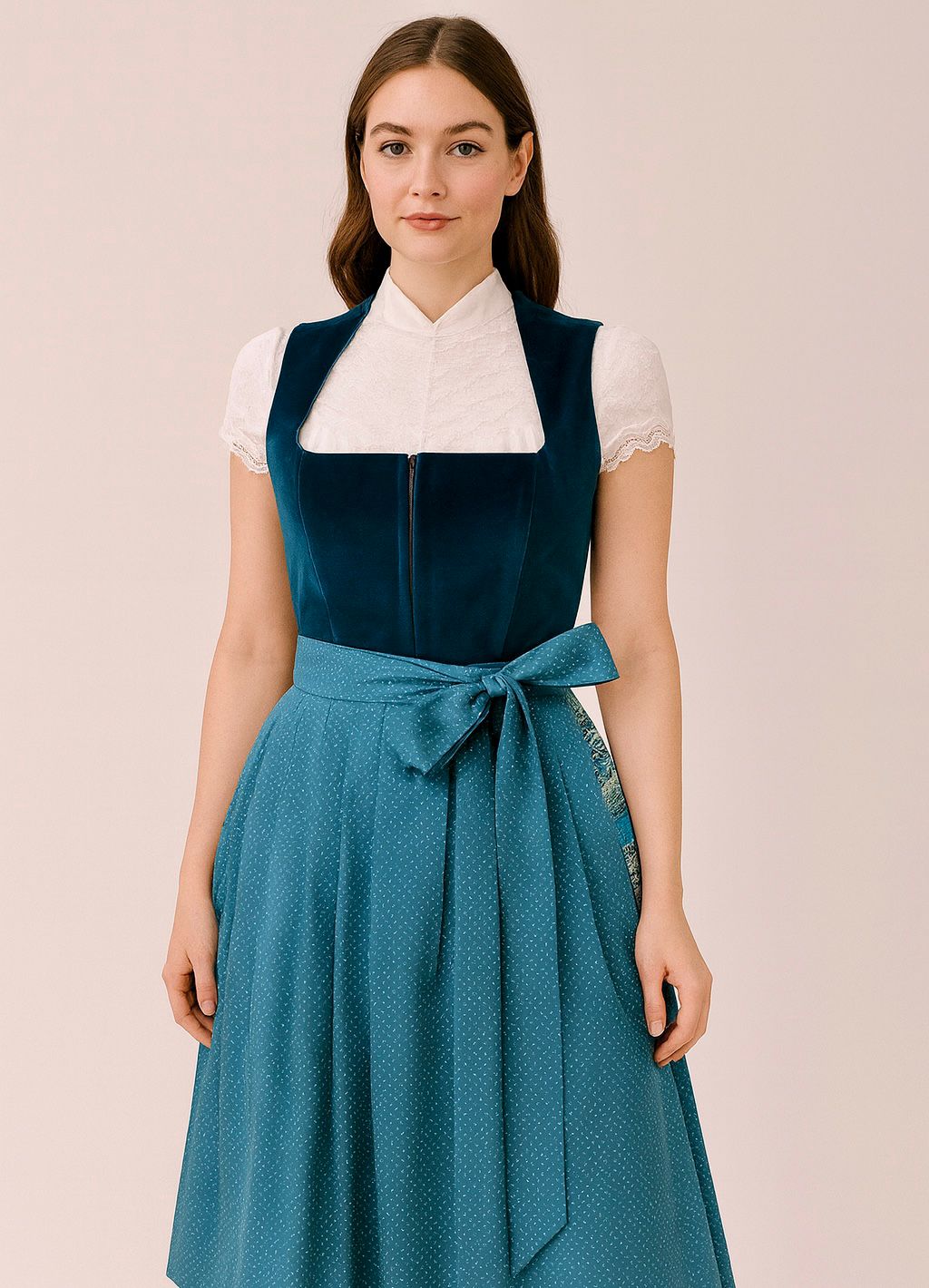 Dirndl Goldstich Samt Petrol 75cm