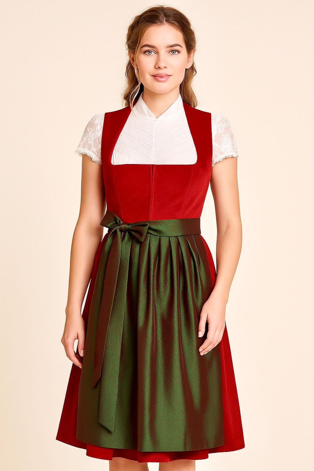 Dirndl Goldstich Samt rot 70cm