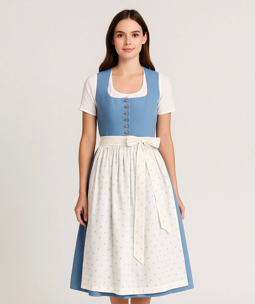 Baumwolldirndl Goldstich blau/weiß 65cm