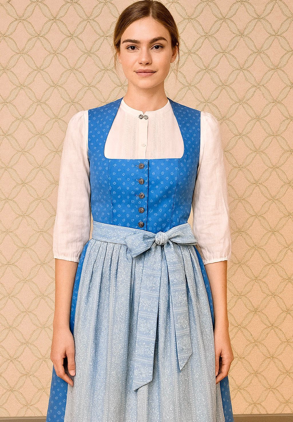 Baumwolldirndl Goldstich blau/hellblau 70cm