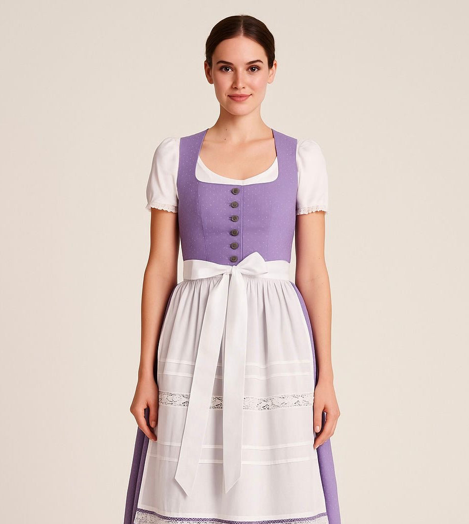 Dirndl Goldstich lila/weiß 60cm