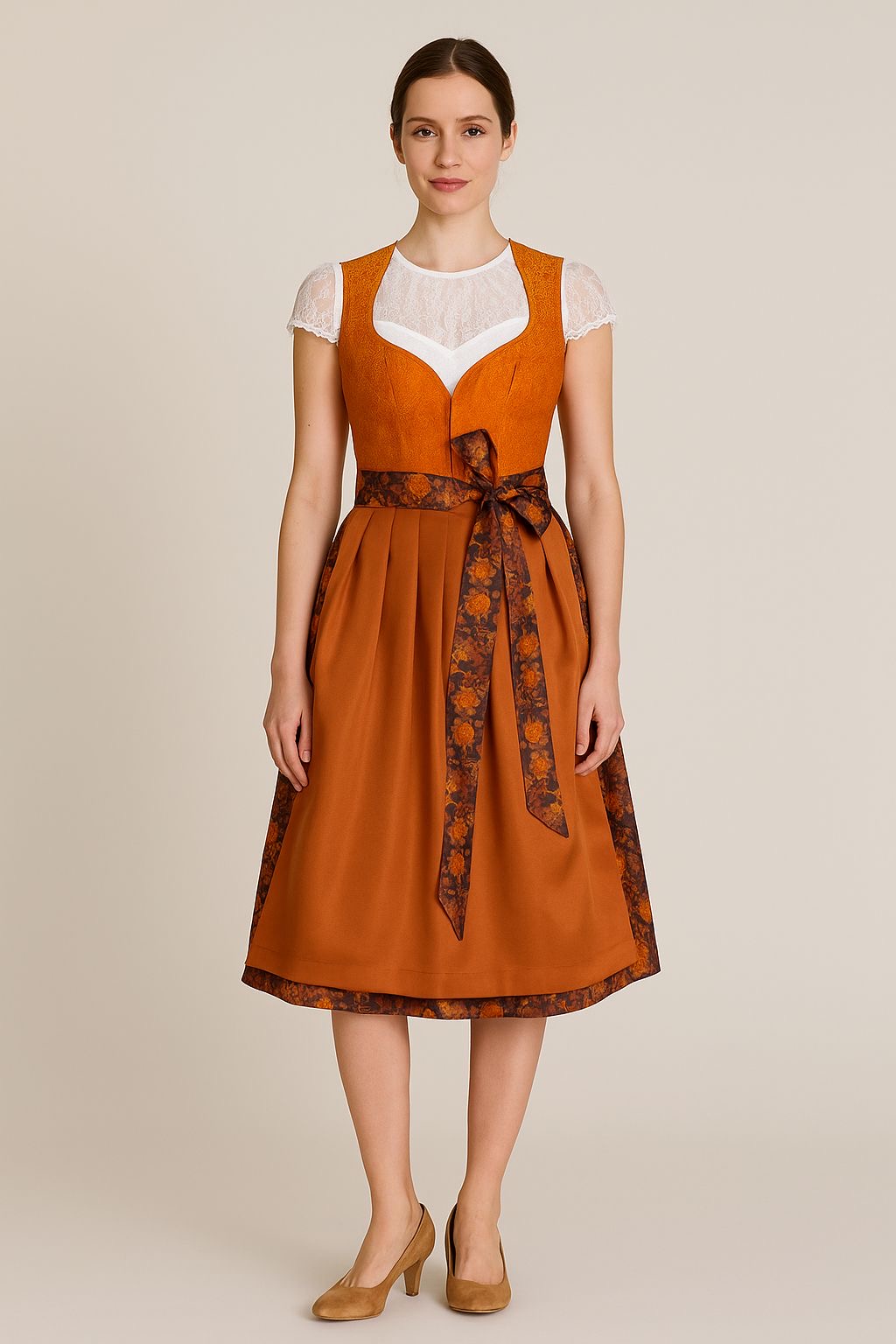 Dirndl Goldstich orange/braun 70cm